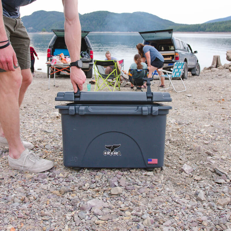 40 Quart Cooler, Blaze Orange, Lifestyle Mountains