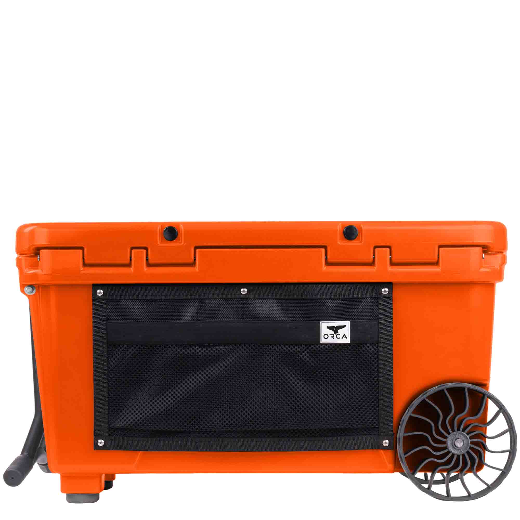 65 Quart Wheeled Cooler, Blaze Orange, Back