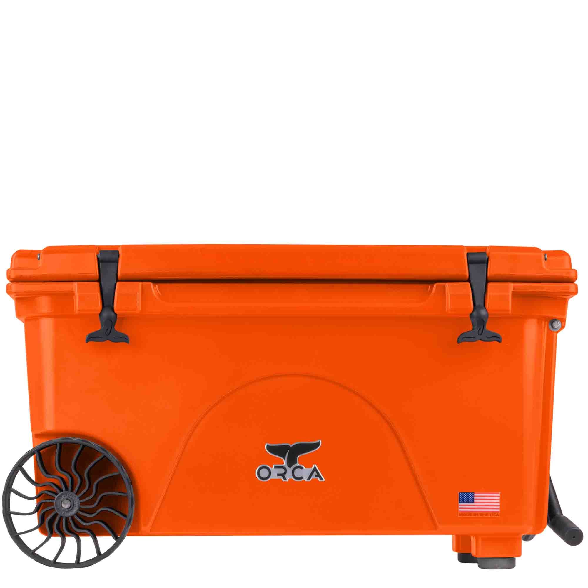 65 Quart Wheeled Cooler, Blaze Orange, Front
