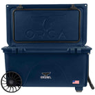 65 Quart Wheeled Cooler, Navy, Open