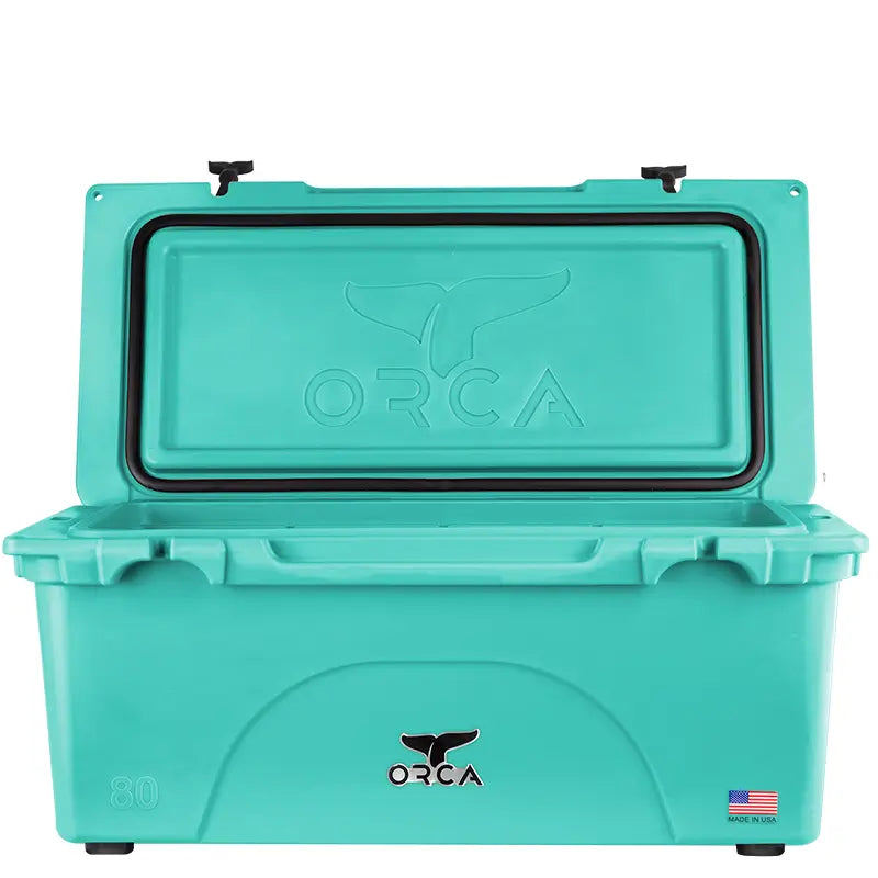 80 Quart Cooler, Seafoam, Open