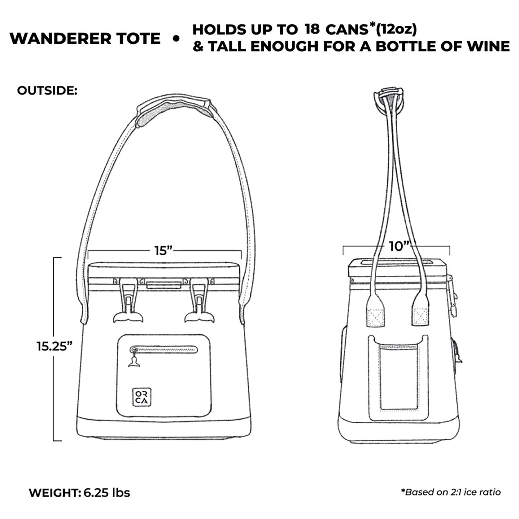 Wanderer Tote, Size Chart, Line Drawing