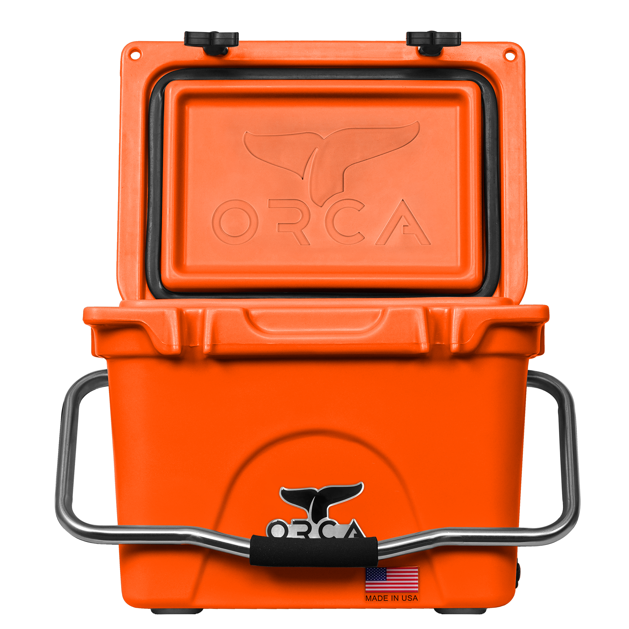 20 Quart Cooler, Blaze Orange, Open