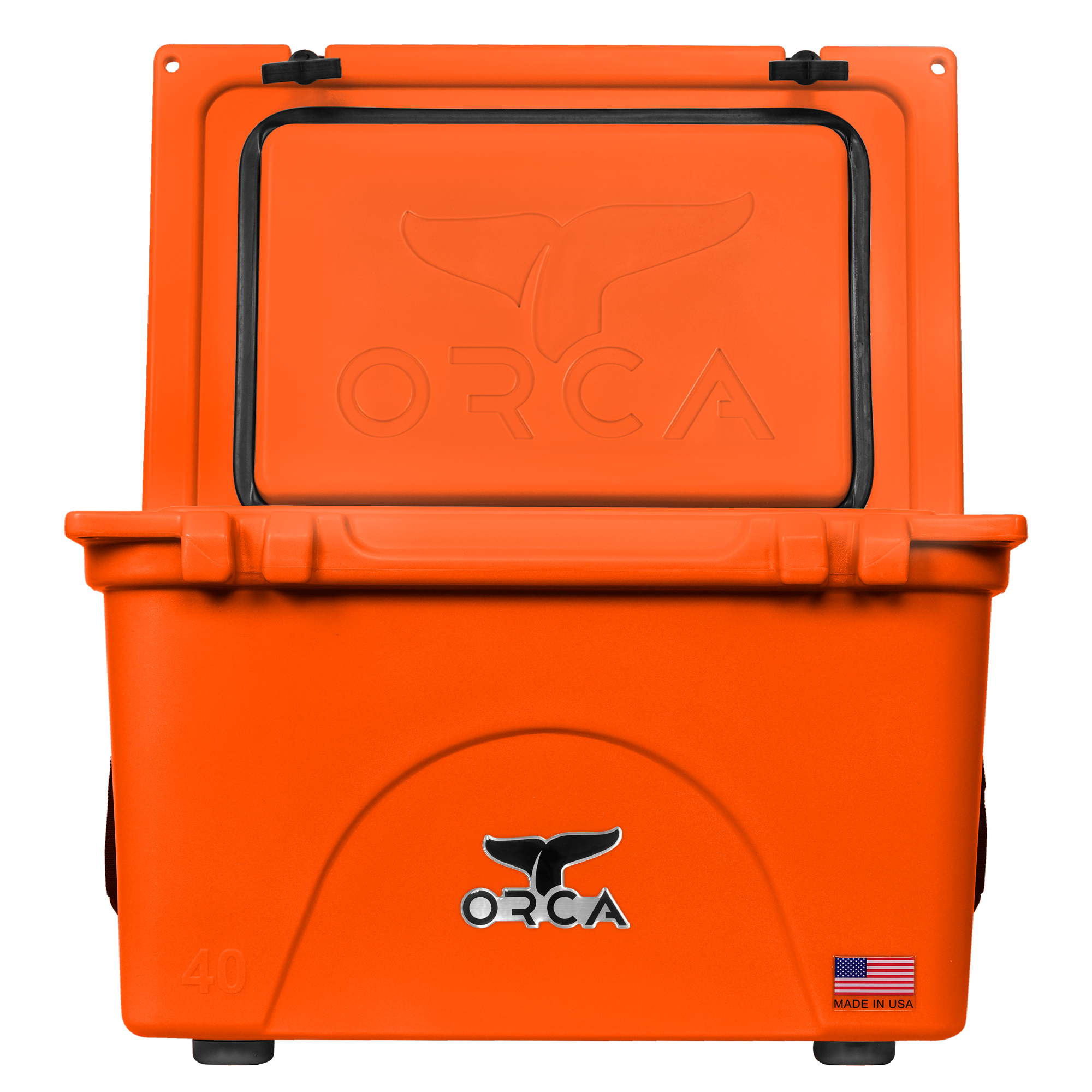 40 Quart Cooler, Blaze Orange, Open