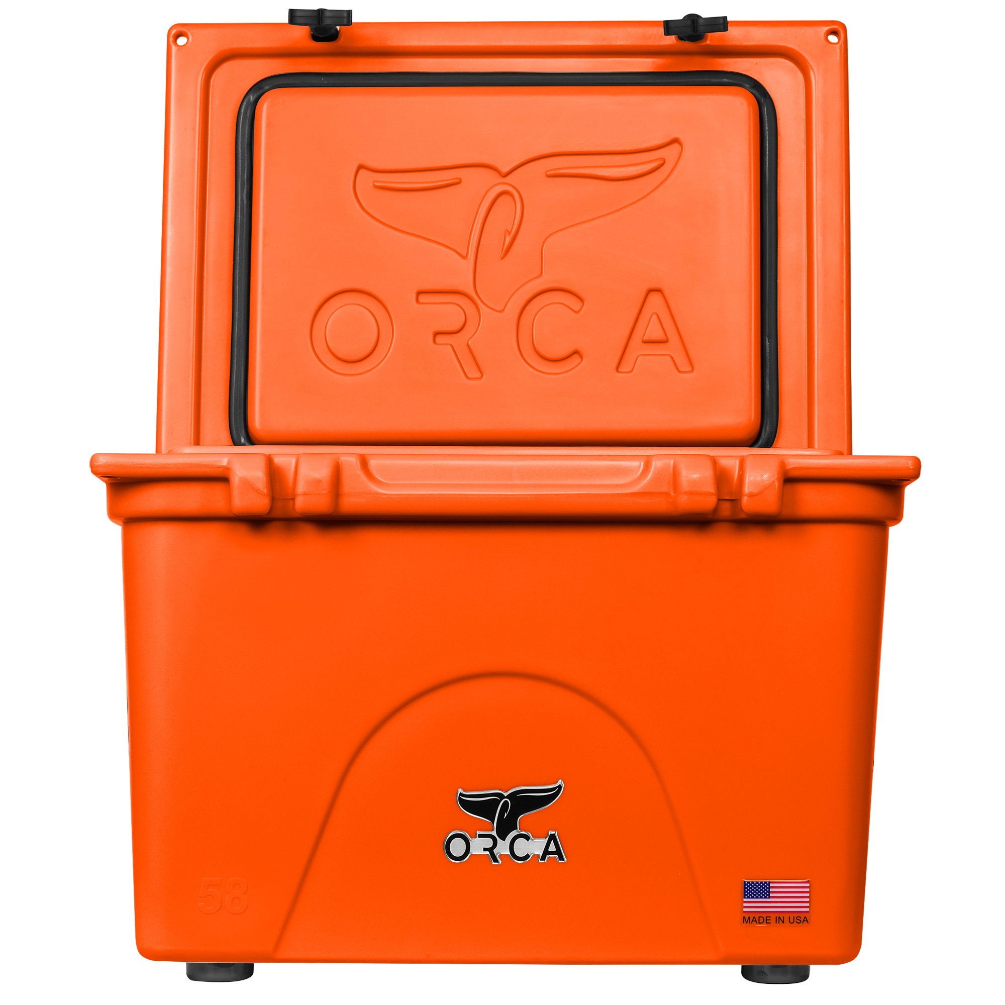58 Quart Cooler, Blaze Orange, Open